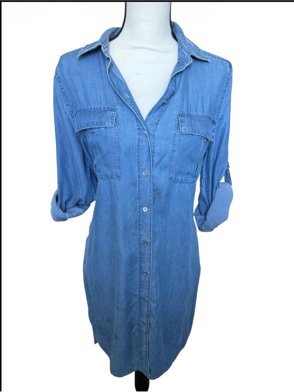 White House Black Market Light Blue Denim Shirt Midi Dress